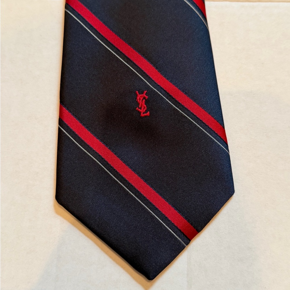 Yves Saint Laurent Navy Tie with Red Stripes